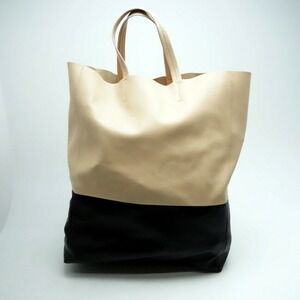 Celine Tote Bag Horizontal Cabas Leather Lambskin Beige Black